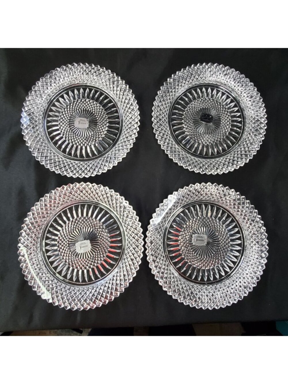 4 VTG Fostoria American Lead Crystal Luncheon Plate Diamond Pattern 8-Inch 1978